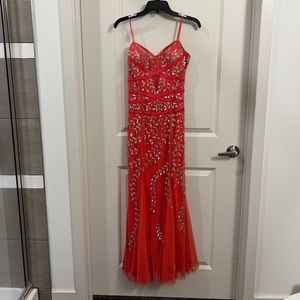 David’s Bridal Pink Jeweled Evening Gown - M